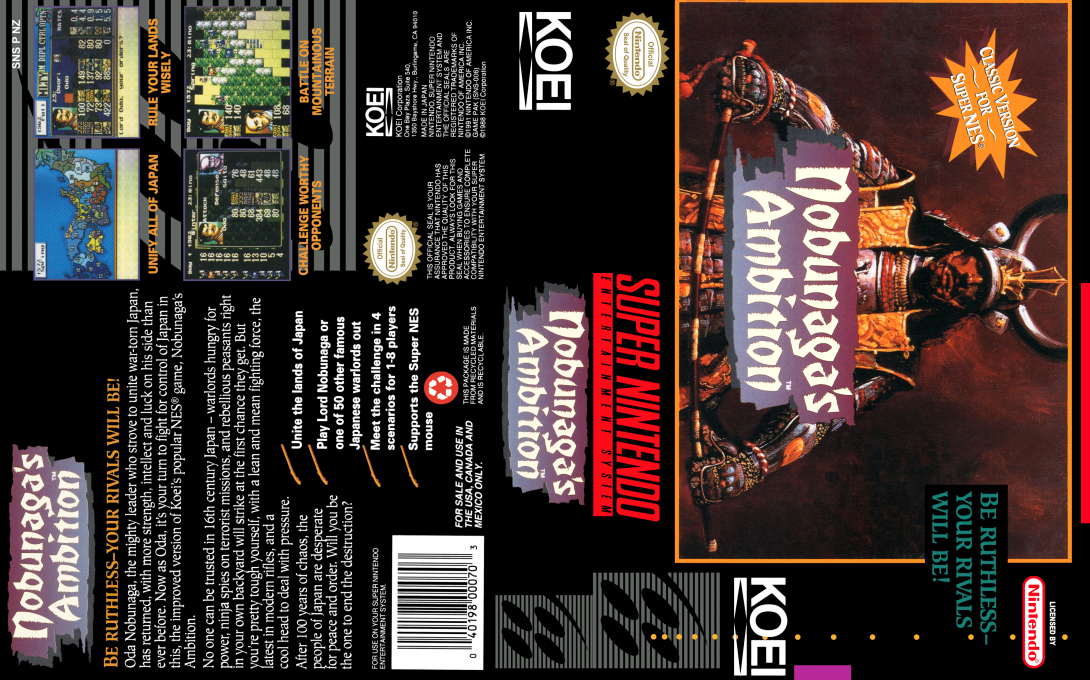 Super Nobunaga no Yabou – Zenkoku Ban (Japan) (Rev 1) [JP] snes 1993 Box Art