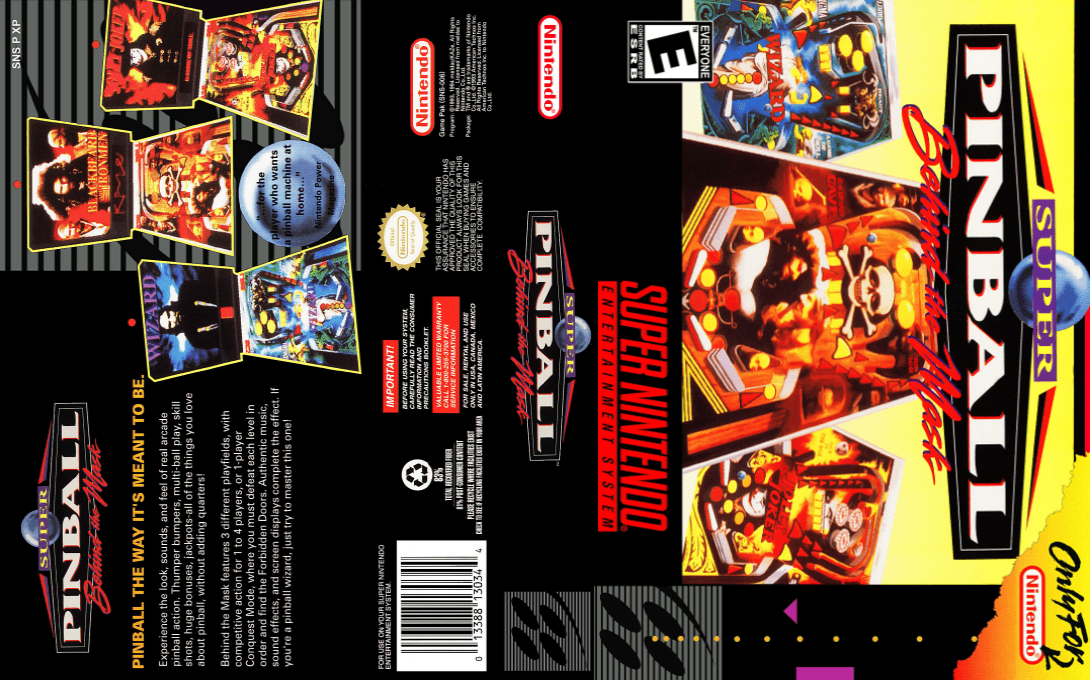 Super Pinball – Behind the Mask (Japan) [JP] snes 1994 Box Art