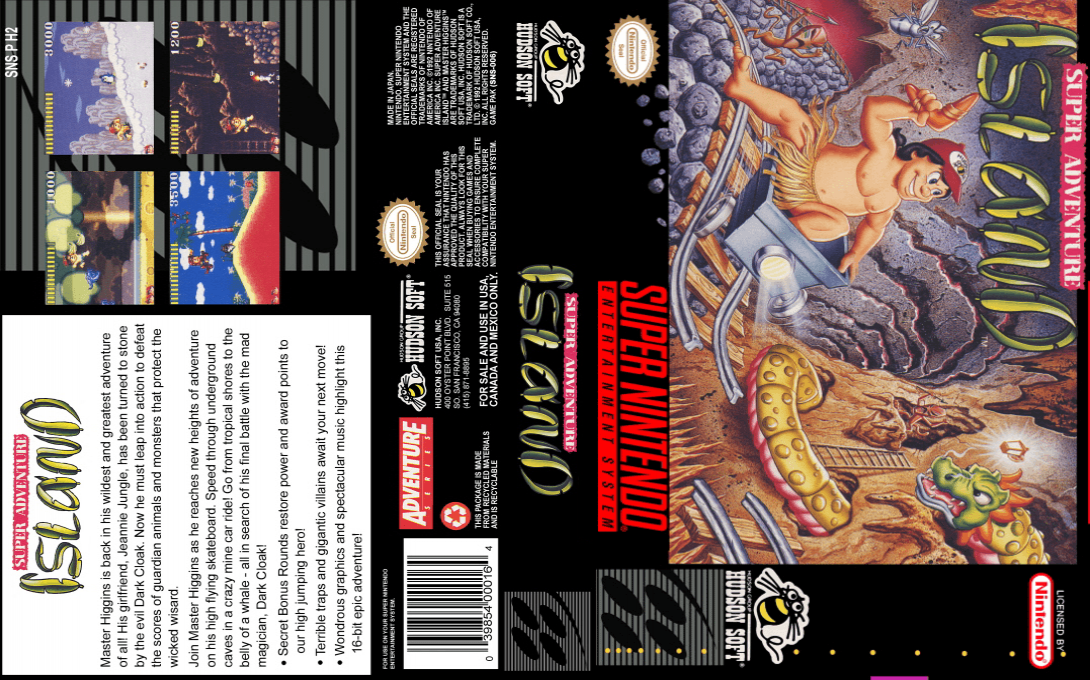 Takahashi Meijin no Daibouken-jima (Japan) (En) [JP] snes 1992 Box Art