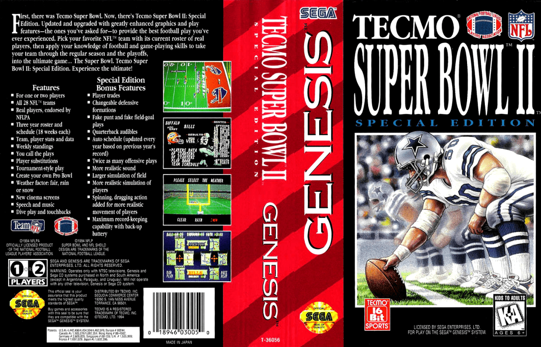 Tecmo Super Bowl II – Special Edition (Japan) [JP] segaMD 1994 Box Art