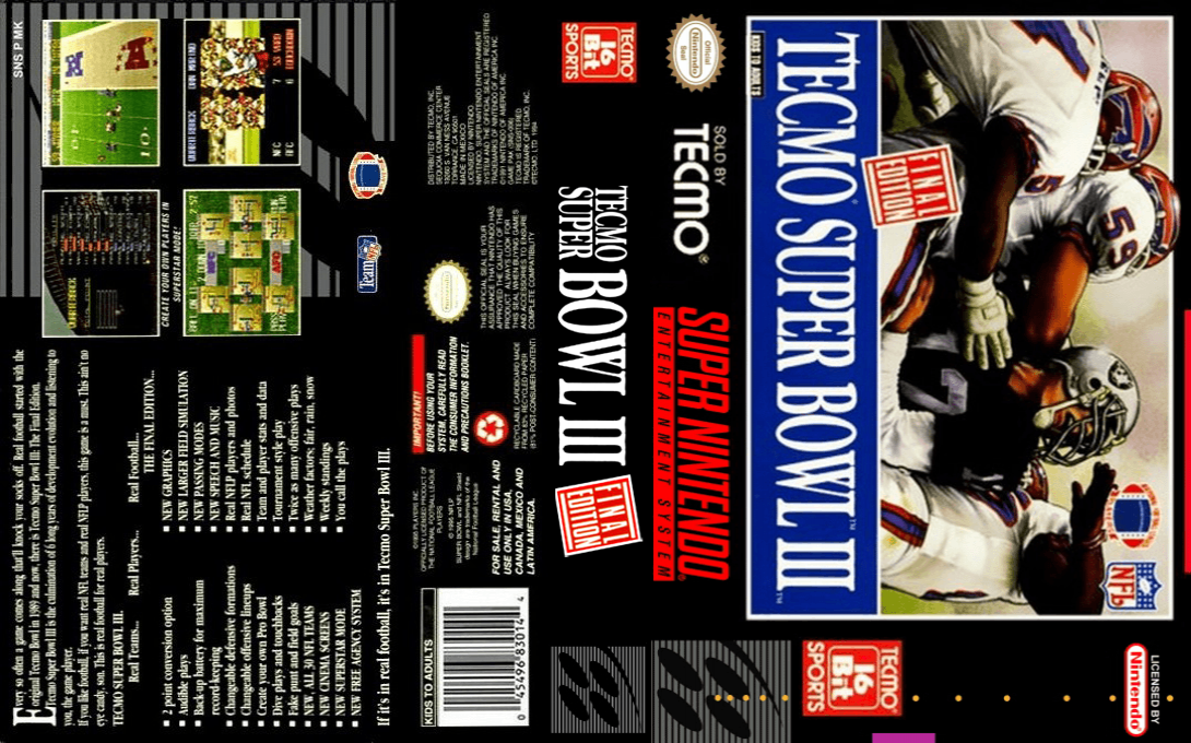 Tecmo Super Bowl III – Final Edition (Japan) (En) [JP] snes 1995 Box Art
