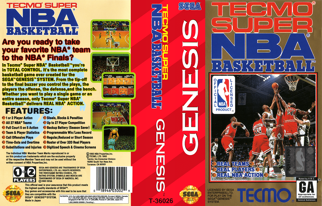 Tecmo Super NBA Basketball (Japan) [JP] segaMD 1994 Box Art