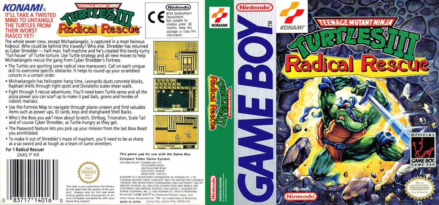 Teenage Mutant Ninja Turtles 3 – Turtles Kikiippatsu (Japan) [JP] gb 1993 Box Art