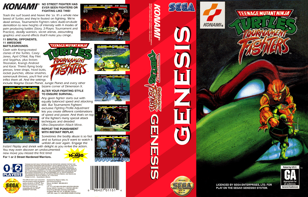 Teenage Mutant Ninja Turtles – Tournament Fighters (Japan) (En) [JP] segaMD 1993 Box Art