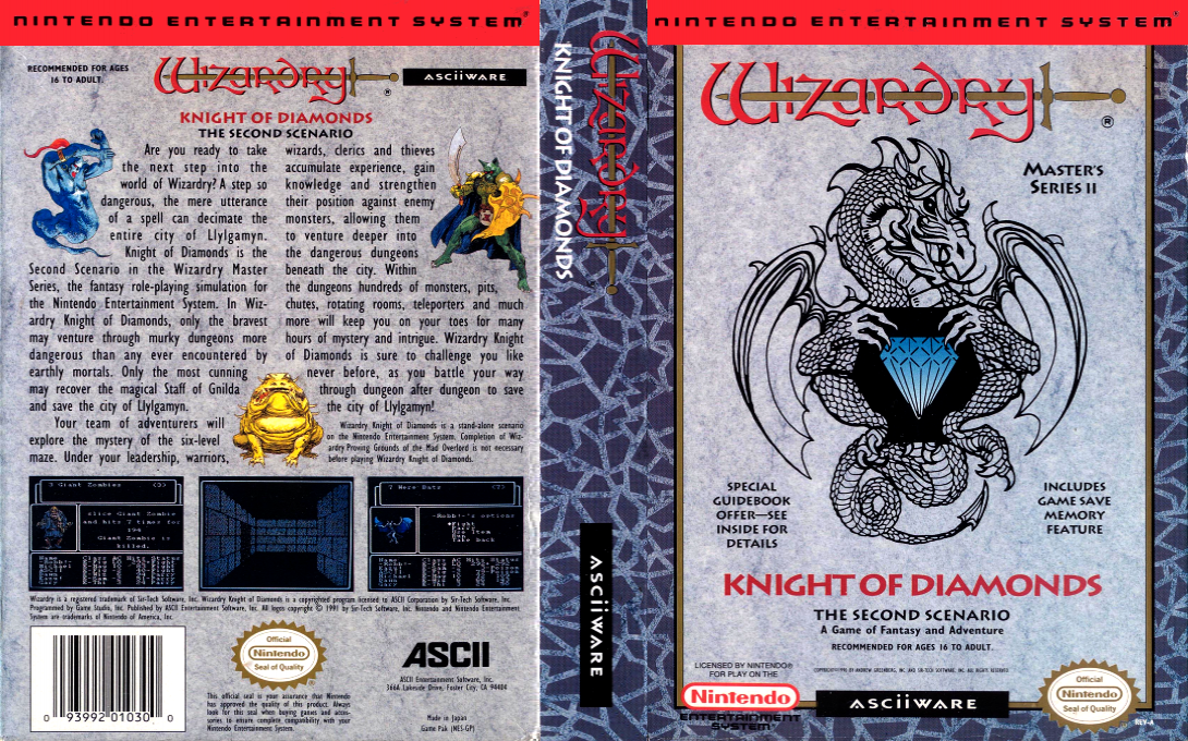 Wizardry III – Diamond no Kishi (Japan) [JP] nes 1992 Box Art