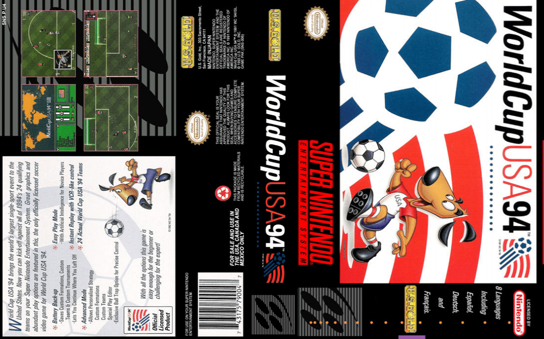 World Cup USA 94 (Japan) (En,Fr,De,Es,It,Nl,Pt,Sv) [JP] snes 1994 Box Art
