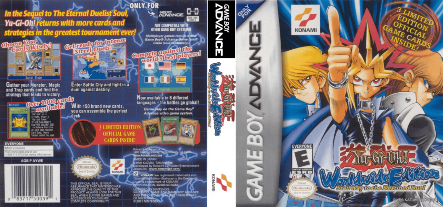 Yu-Gi-Oh! Duel Monsters International – Worldwide Edition (Japan) (En,Ja,Fr,De,Es,It) (Rev 1) [JP] gba 2003 Box Art