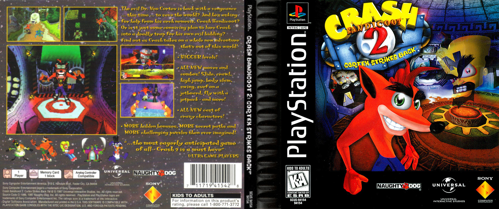 Crash Bandicoot 2 – Cortex Strikes Back (USA) [US] psx 1997 Box Art